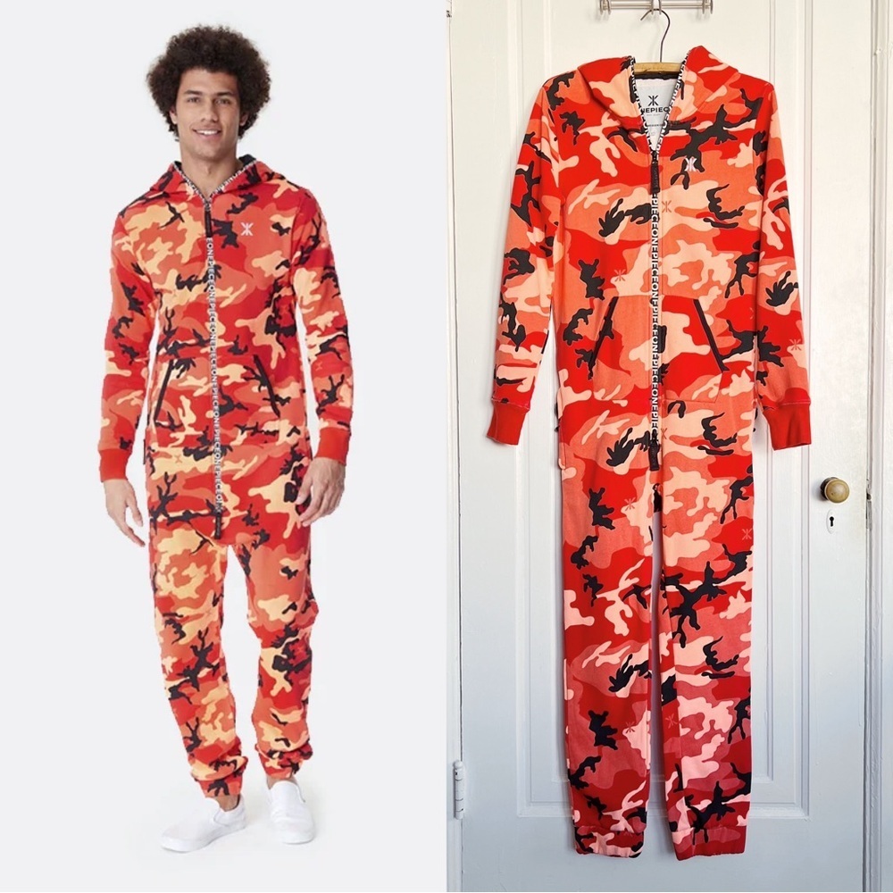 Onepiece • Anti-Camo Jumpsuit onesie Sunset Red knit zip front loungewear unisex